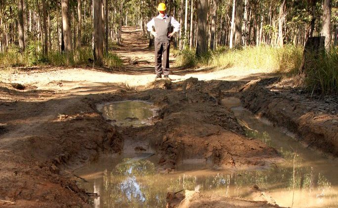Forests NSW Community Forester David Wilson and one of the ruined road in the Bom Bom State Forest. Forests NSW Community Forester David Wilson and one of the ruined road in the Bom Bom State Forest.